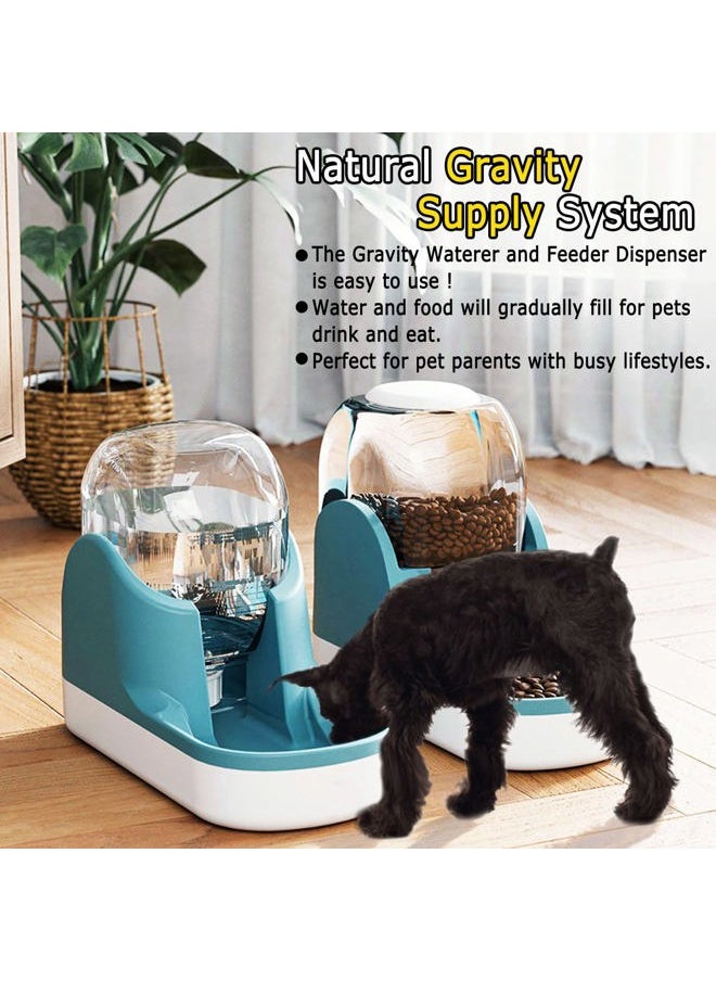 Kathson - Automatic Dog Cat Feeder and Water Dispenser Set 1 Gallon Gravity Food Feeder and Waterer Big Capacity Pets Feeder for Small Medium Pets（Blue） - Image 1