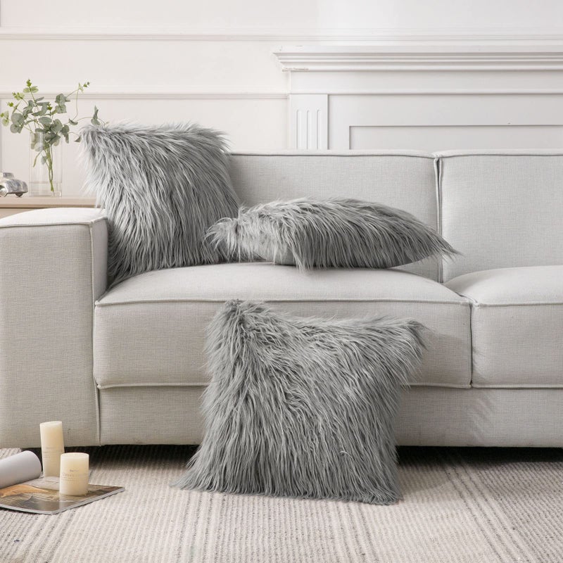 Phantoscope Pack of 2 Faux Fur Throw Pillow Covers Cushion Covers Luxury Soft Decorative Pillowcase Fuzzy Pillow Covers for Bed/ Couch  solid  Gray 26 x 26 Inches - Image 5