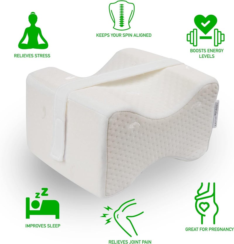 مايند ريدر وسادة ركبة عظمية من Mind Reader KNEELOW-WHT لتخفيف عرق النسا، وآلام الظهر والساق والحمل والورك والمفاصل، إسفين من رغوة الذاكرة، أبيض - Image 4