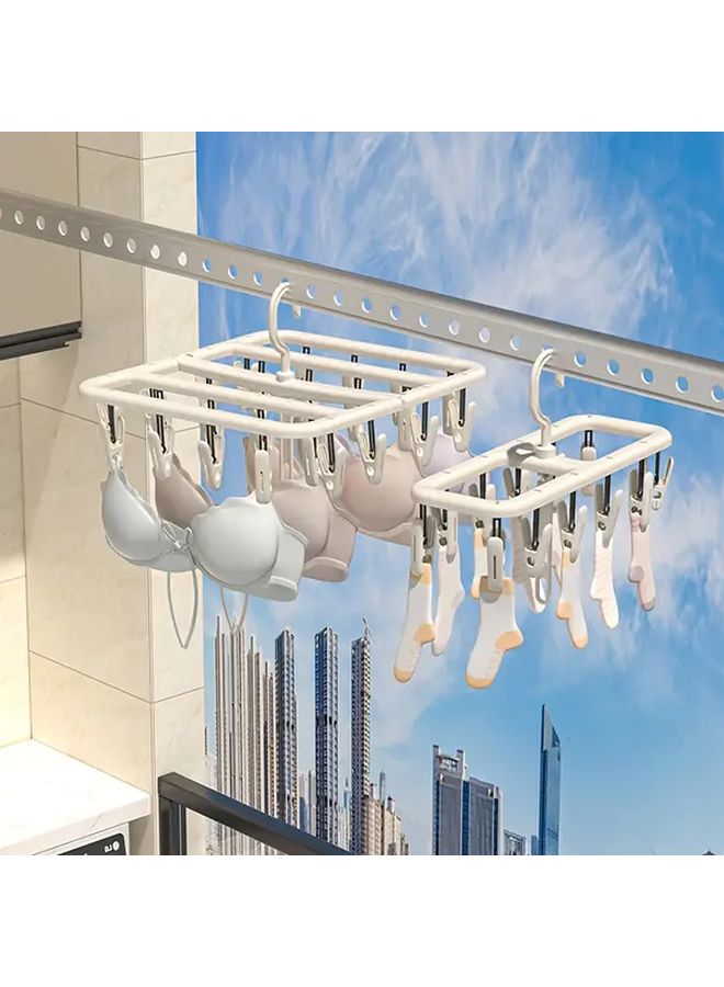 Cream 12 Clip Windproof Hanger Sock Underwear Drying Rack Closet Organizer Storage - Image 2