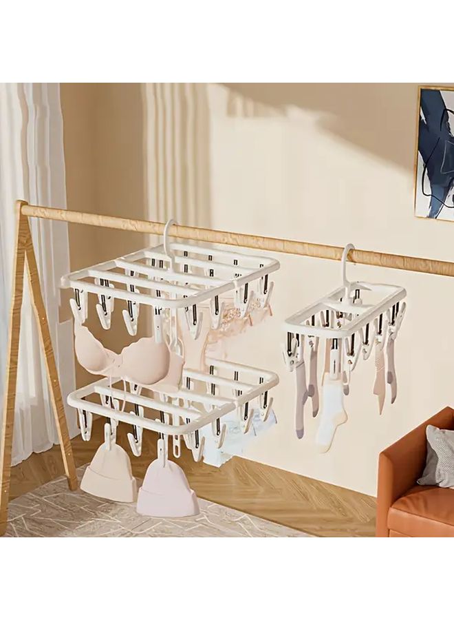 Cream 12 Clip Windproof Hanger Sock Underwear Drying Rack Closet Organizer Storage - Image 1
