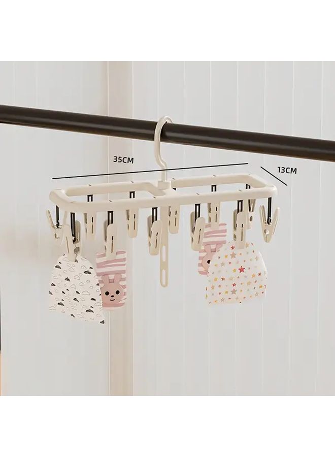 Cream 12 Clip Windproof Hanger Sock Underwear Drying Rack Closet Organizer Storage - Image 5