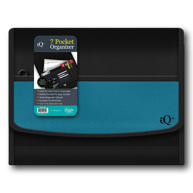 iScholar iQ 7 Pocket Fabric Expanding Folder 13 x 10 Inches Blue 34107BL