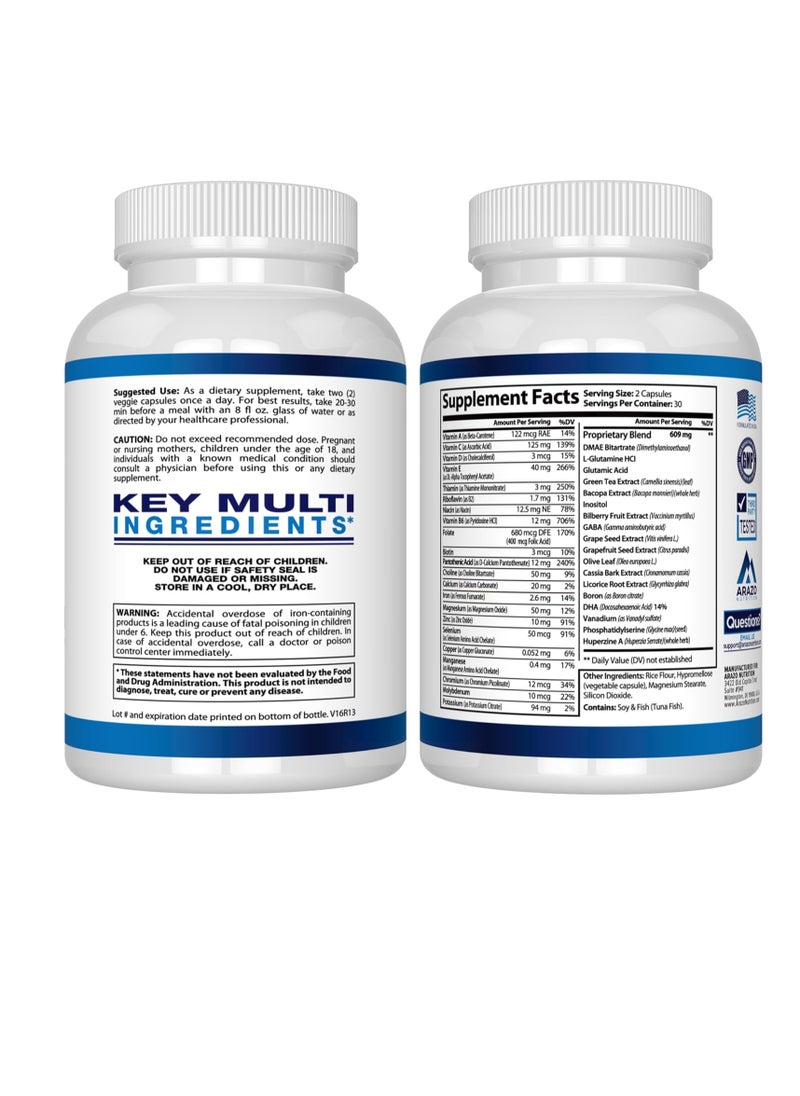 Arazo Nutrition Premium Brain Function Supplement – Memory, Focus, Clarity – Nootropic Booster with DMAE, Bacopa Monnieri, L-Glutamine, Multi Vitamins, Multi Minerals  - Image 2