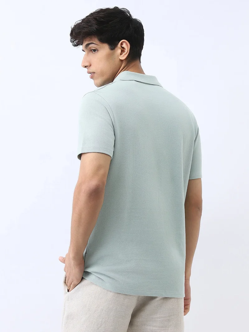 Urbano Fashion  Urbano Fashion Men's Granite Green Solid Regular Fit Half Sleeve Cotton Polo T-Shirt  | Best Price UAE