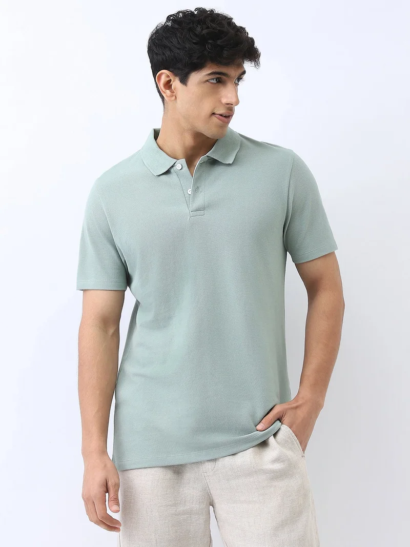 Urbano Fashion Men's Granite Green Solid Regular Fit Half Sleeve Cotton Polo T-Shirt