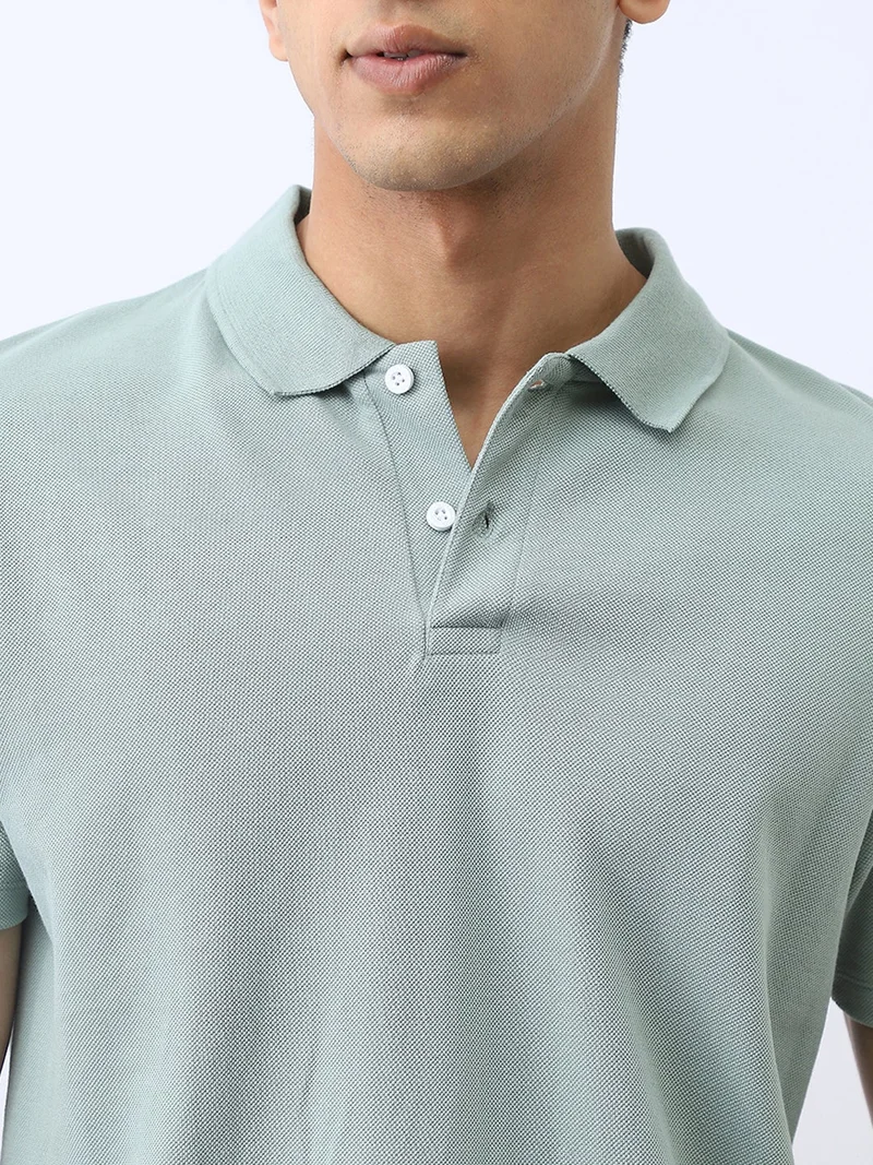 Urbano Fashion  Urbano Fashion Men's Granite Green Solid Regular Fit Half Sleeve Cotton Polo T-Shirt  | Best Price UAE