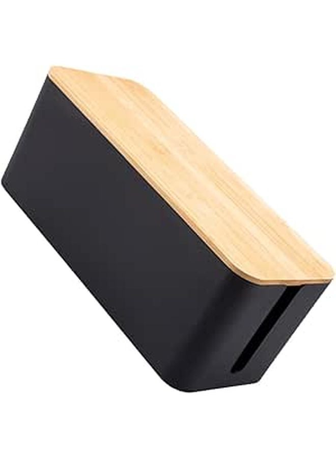 Wood Grain Black Cable Management Box Medium Wire Organizer Case For Home Office - Image 1