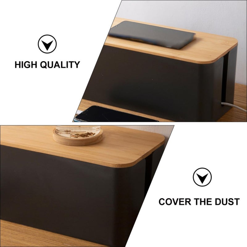 Wood Grain Black Cable Management Box Medium Wire Organizer Case For Home Office - Image 4