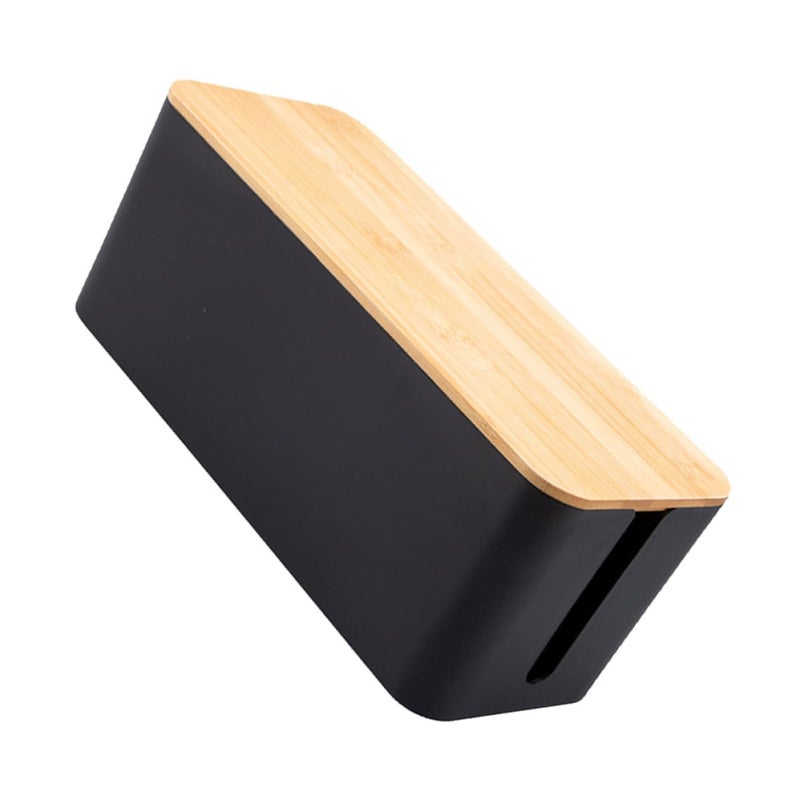 Wood Grain Black Cable Management Box Medium Wire Organizer Case For Home Office - Image 2