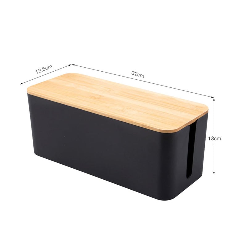 Wood Grain Black Cable Management Box Medium Wire Organizer Case For Home Office - Image 3
