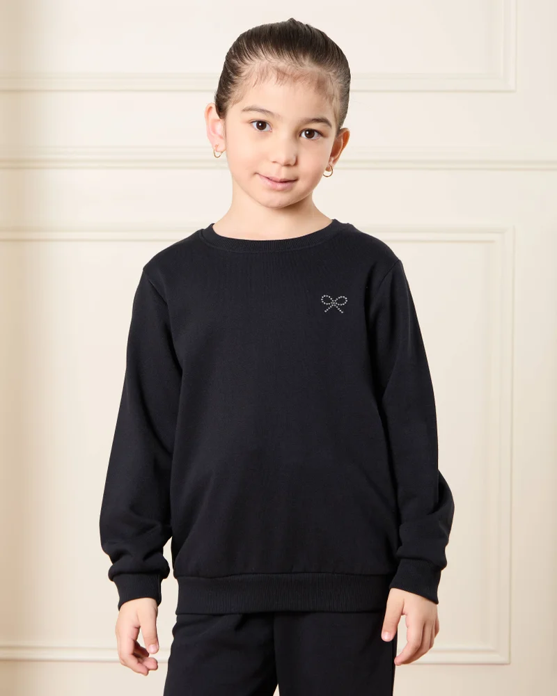 Redtag Girls Black Sweatshirt Set (Pack of 2)
