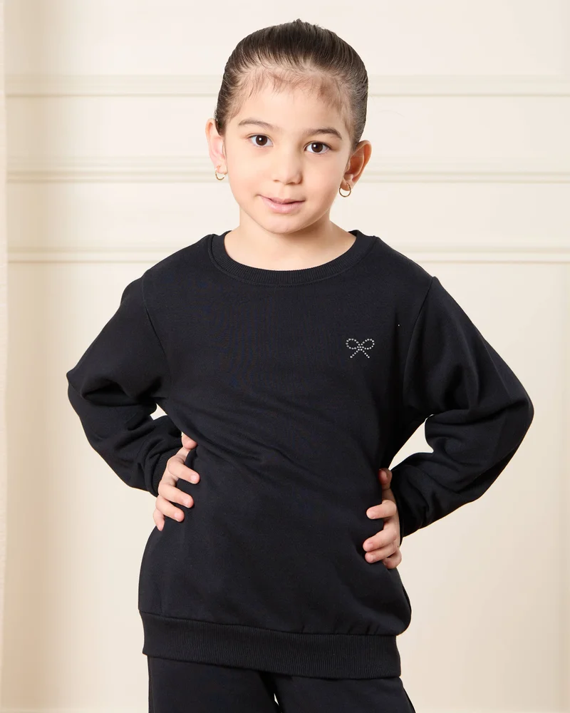 Redtag Girls Black Sweatshirt Set (Pack of 2)