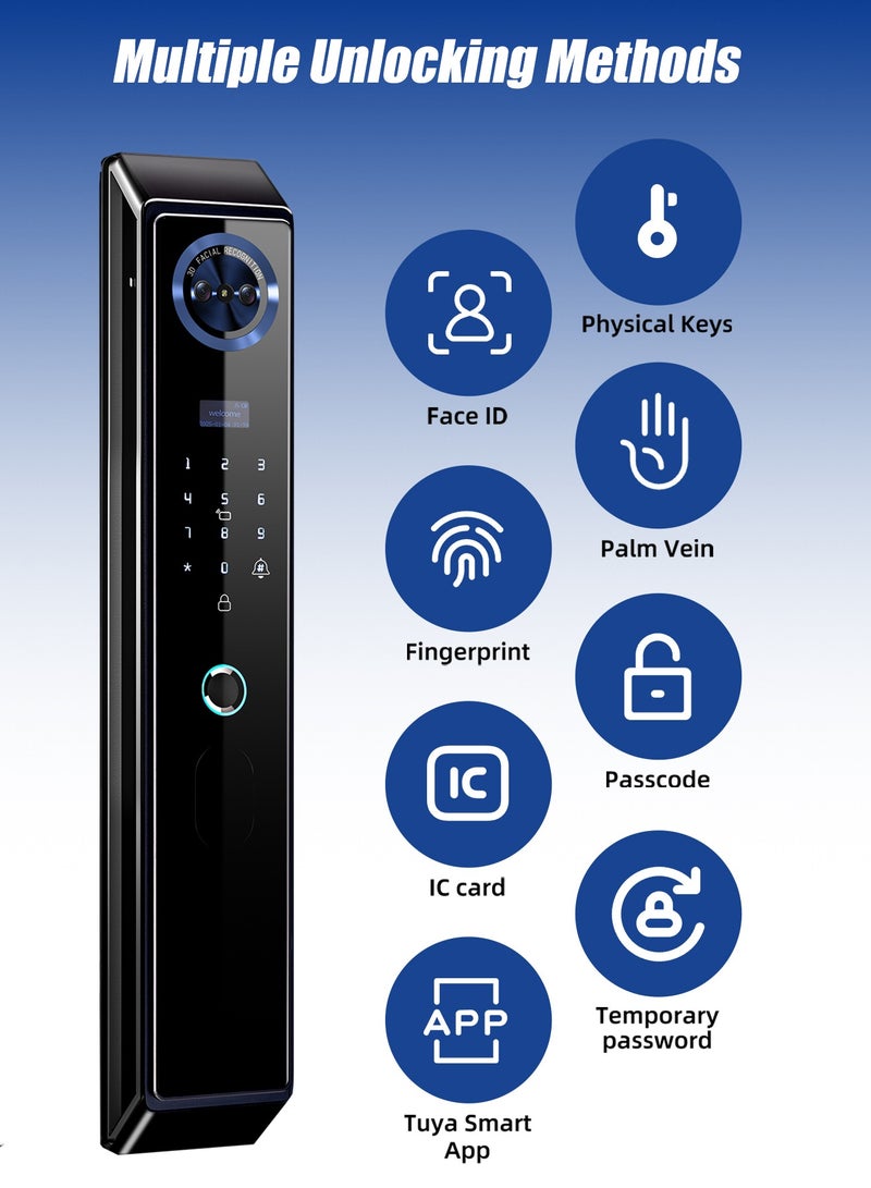 Tichondrius Ultra-Secure AI Door Lock – 100-User Biometric Home Security System with HD Cat-Eye Camera, WiFi Remote Control & Intercom, Type-C Emergency Charge, Anti-Theft Bolt & Auto Alarm, Fits 40-120 mm Doors,6068 Mortise - Image 5