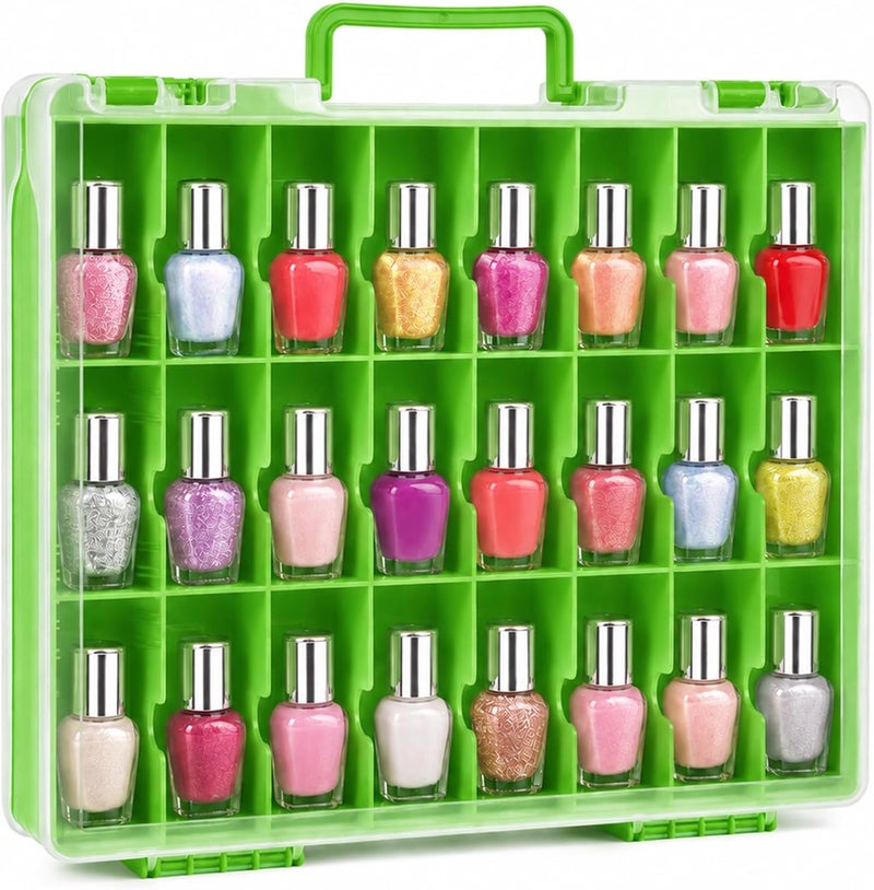ALCYON Clear Nail Polish Organizer Case, 48-Compartment Double-Sided Nail Polish Storage Box with Adjustable Dividers, Portable Plastic Holder for Gel Polish Bottles, Nail Art Supplies, Jewelry (Green) - Image 1