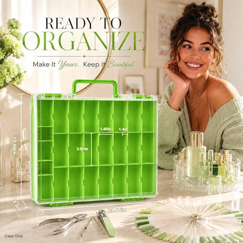 ALCYON Clear Nail Polish Organizer Case, 48-Compartment Double-Sided Nail Polish Storage Box with Adjustable Dividers, Portable Plastic Holder for Gel Polish Bottles, Nail Art Supplies, Jewelry (Green) - Image 4