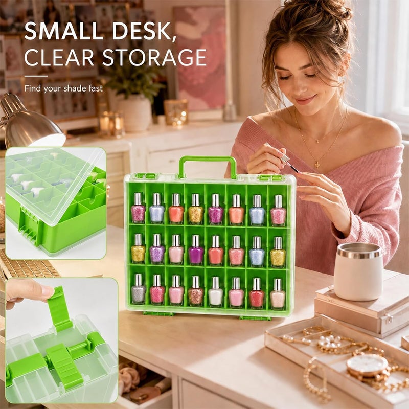ALCYON Clear Nail Polish Organizer Case, 48-Compartment Double-Sided Nail Polish Storage Box with Adjustable Dividers, Portable Plastic Holder for Gel Polish Bottles, Nail Art Supplies, Jewelry (Green) - Image 5