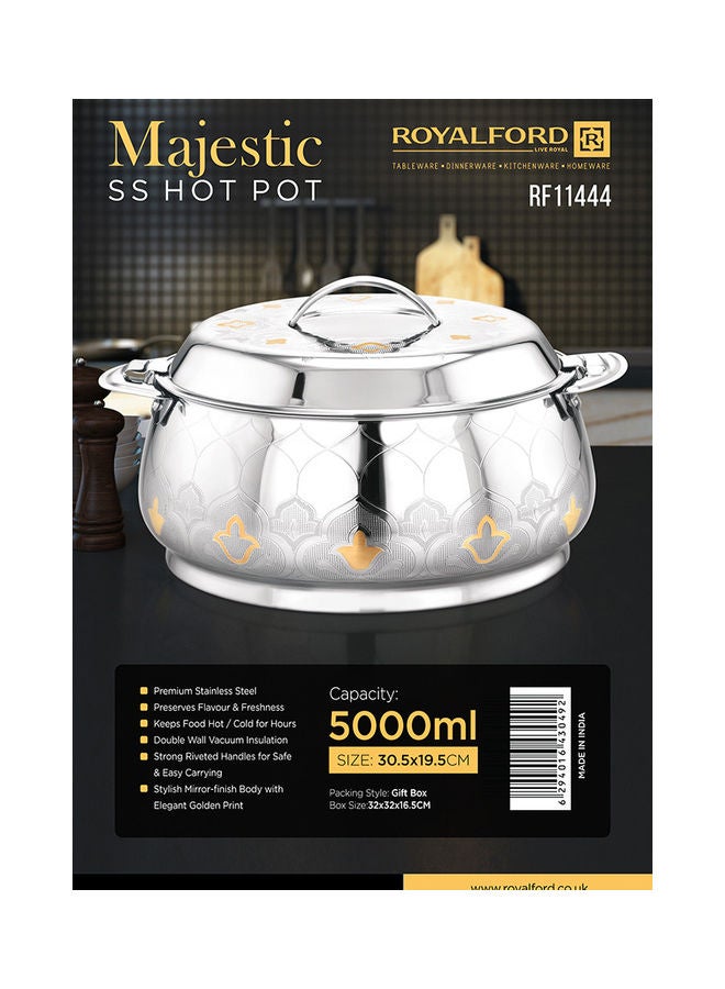 Royalford Food-Grade Hot And Cold Hotpot With Double Wall Vacuum Insulation| Firm Twist Lock To Keep Food Fresh For Long| Elegant And Unique Design Perfect For Rice Roti Curry| Silver and Golden Silver and Golden 30.5x30.5x19.5 cmml - Image 5
