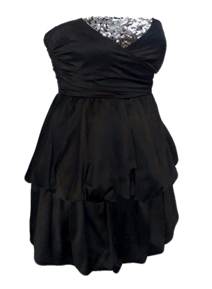 Women strapless sequin satin party soiree occassion black dress 