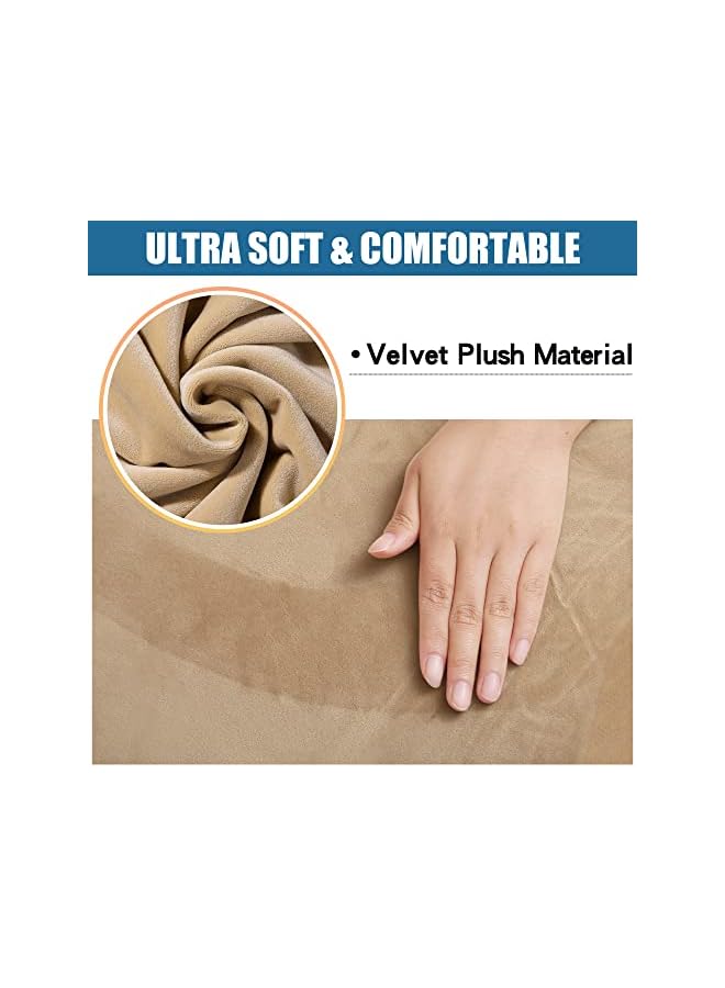 The Bros أغطية مقاعد كراسي الطعام المخملية الأصلية، أغطية مقاعد كراسي الطعام المبطنة القابلة للتمدد، أغطية واقية للأثاث قابلة للإزالة والغسل مع أربطة - مجموعة من 6، بيج - Image 2