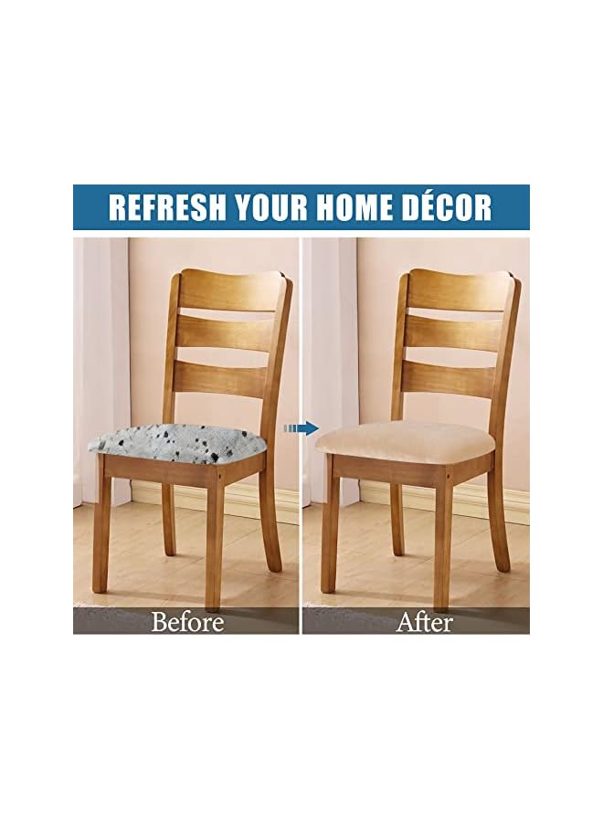 The Bros أغطية مقاعد كراسي الطعام المخملية الأصلية، أغطية مقاعد كراسي الطعام المبطنة القابلة للتمدد، أغطية واقية للأثاث قابلة للإزالة والغسل مع أربطة - مجموعة من 6، بيج - Image 5