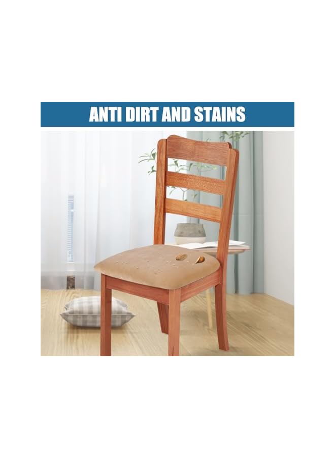 The Bros أغطية مقاعد كراسي الطعام المخملية الأصلية، أغطية مقاعد كراسي الطعام المبطنة القابلة للتمدد، أغطية واقية للأثاث قابلة للإزالة والغسل مع أربطة - مجموعة من 6، بيج - Image 3