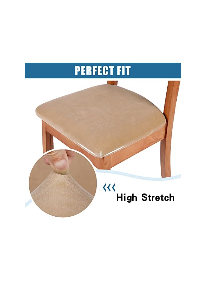 The Bros أغطية مقاعد كراسي الطعام المخملية الأصلية، أغطية مقاعد كراسي الطعام المبطنة القابلة للتمدد، أغطية واقية للأثاث قابلة للإزالة والغسل مع أربطة - مجموعة من 6، بيج - Image 4