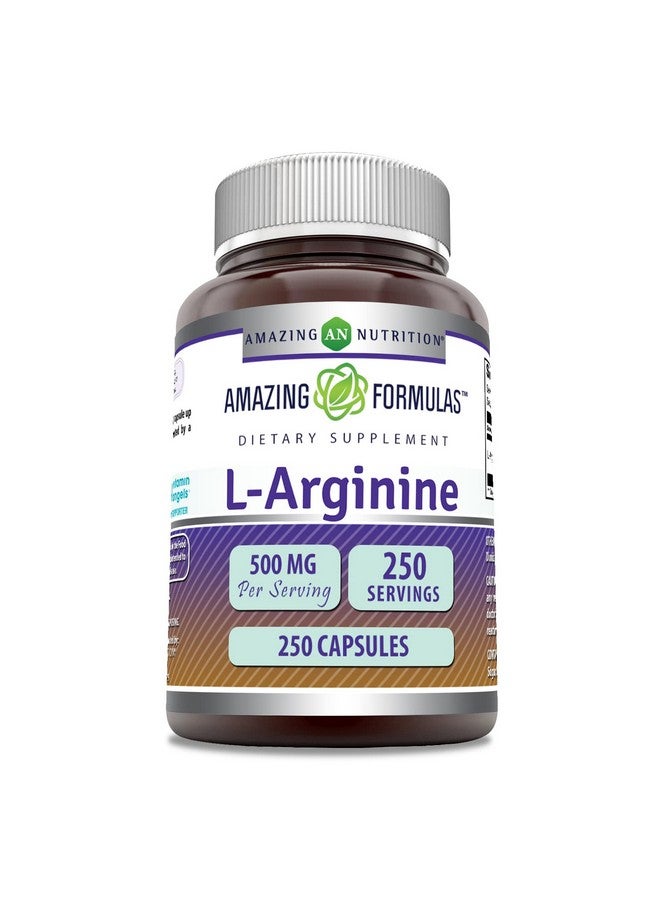 Amazing Nutrition Amazing Formulas L-Arginine Supplement | 500 Mg Per Serving | 250 Capsules | Amino Acid Supplement for Men & Women | Non-GMO | Gluten Free | Made in USA - Image 1
