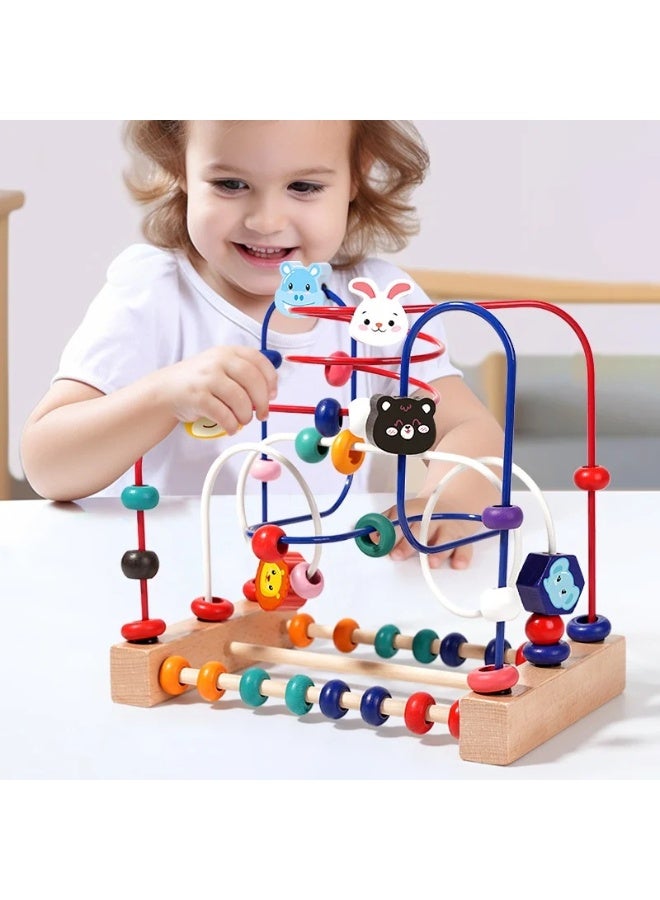 F.A.M.S Wooden Bead Maze and Abacus Toy Montessori-inspired Beaded Multi-Purpose Puzzle Building Toy Eye-Hands Cognition Training Toy for Babies and Kids - Image 1
