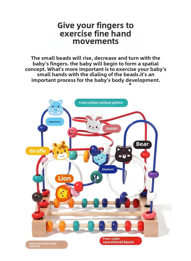 F.A.M.S Wooden Bead Maze and Abacus Toy Montessori-inspired Beaded Multi-Purpose Puzzle Building Toy Eye-Hands Cognition Training Toy for Babies and Kids - Image 5