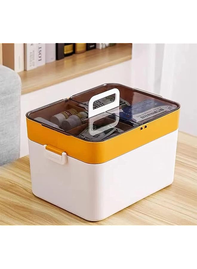 Raxoom Plastic Double‑Layer Medicine Boxes Large Capacity Medicine Chest Storage First Aid Kit Multi-Functional Medicine Family Emergency Box (yellow) - Image 1