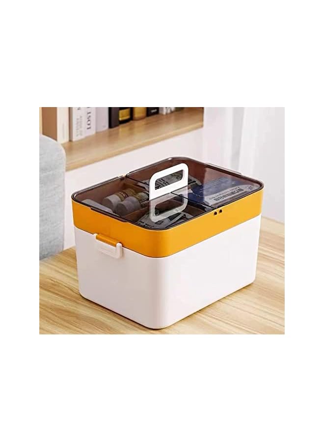 Raxoom Plastic Double‑Layer Medicine Boxes Large Capacity Medicine Chest Storage First Aid Kit Multi-Functional Medicine Family Emergency Box (yellow) - Image 2