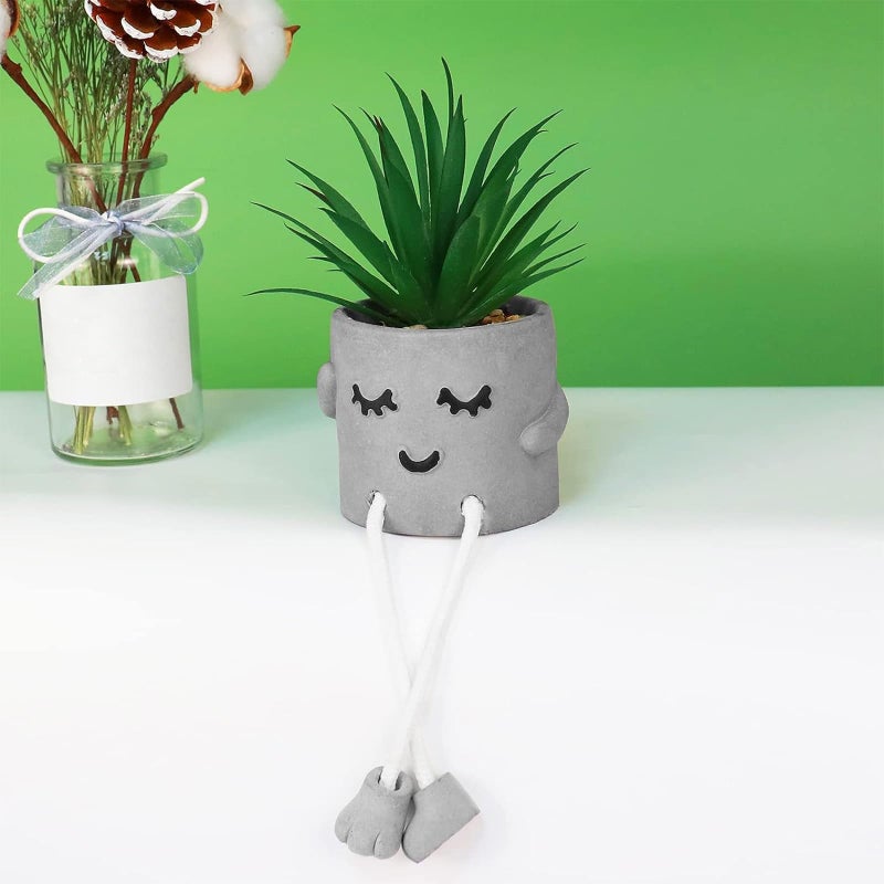 Zerzsy Artificialplant Succulents in Cement Pots with Hanging Leg  Kitchen Shelf Decor Bathroom Shelf Decor Shelf Decor Accents Office Wall Decor - Set of 1 - Image 3