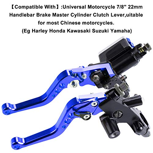 MRELC Universal Motorcycle 7/8" 22mm Handlebar Brake Master Cylinder Clutch Lever CNC Left & Right Set Compatible with Harley Honda Kawasaki Suzuki Yamaha（ Piston Diameter 12.7mm (Blue) - Image 5