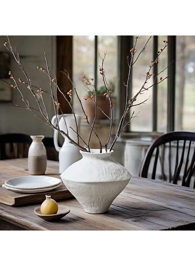 يُسلِّم مزهرية سيراميك بيضاء ريفية، جرة فخارية عتيقة مصنوعة يدويًا، قطعة مركزية للطاولة، مزهرية زهور من البورسلين مقاومة للماء للنباتات المجففة الطازجة، ديكور منزلي فني ريفي - Image 3