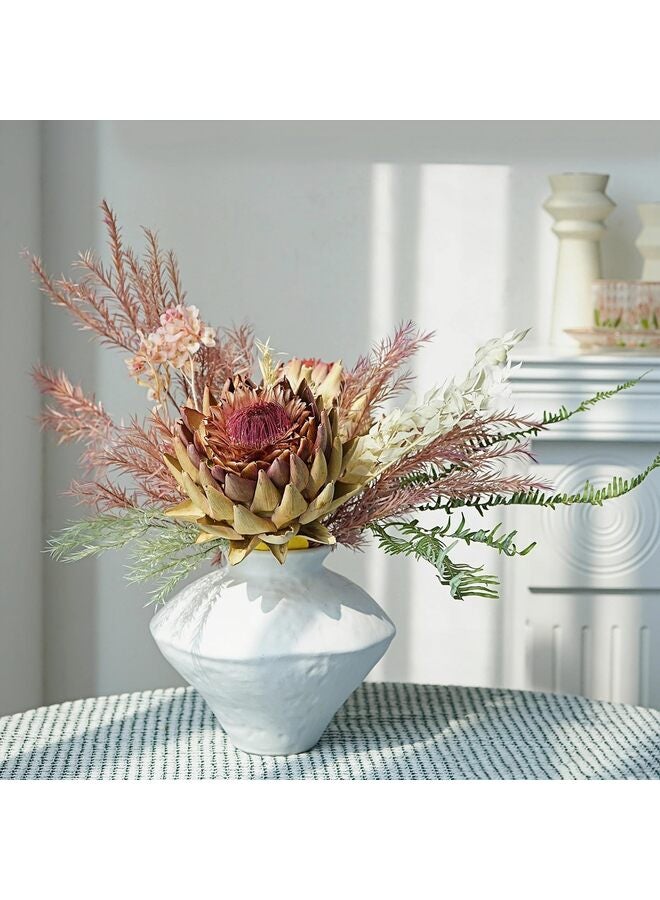 يُسلِّم مزهرية سيراميك بيضاء ريفية، جرة فخارية عتيقة مصنوعة يدويًا، قطعة مركزية للطاولة، مزهرية زهور من البورسلين مقاومة للماء للنباتات المجففة الطازجة، ديكور منزلي فني ريفي - Image 1