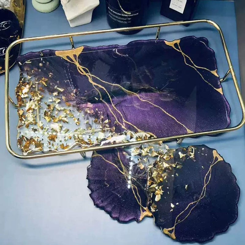 RESINWORLD 2 Size 14 inches XL Large Tray Silicone Molds Epoxy Resin Geode Tray Mold with Gold & Silver Handles DIY for Making Tray (Rectangle) - Image 3