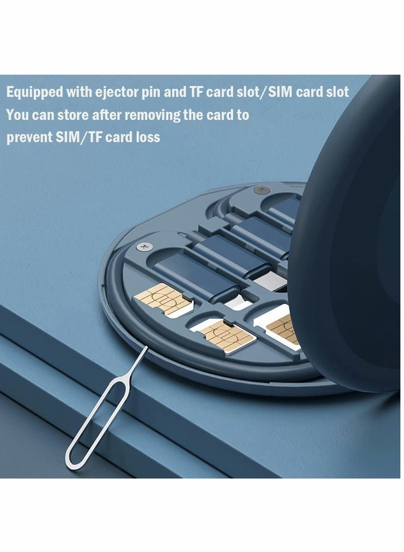 USB Cable Storage Box Multi-type Charging Converter Micro Data Transfer Tool with SIM Card Slot Eject Pin and Phone Holder Midnight Blue - Image 4