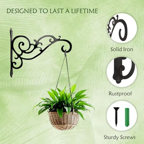 AIM & GGKK Metal Plant Hanger Hook – 2 Pack Hanging Plant Holder for Indoor & Outdoor Use,Wall Hangers Hooks for Hanging Baskets,Wall Mount Bracket for Flower Pots & Planters,Bird Feeders,Lanterns - Image 4