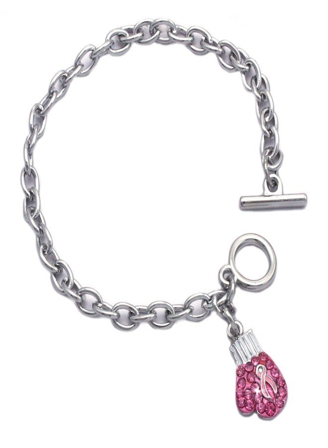 cocojewelry Pink Ribbon Fight Against Breast Cancer Boxing Glove Charm Link Bracelet (Boxing Glove) - Image 1