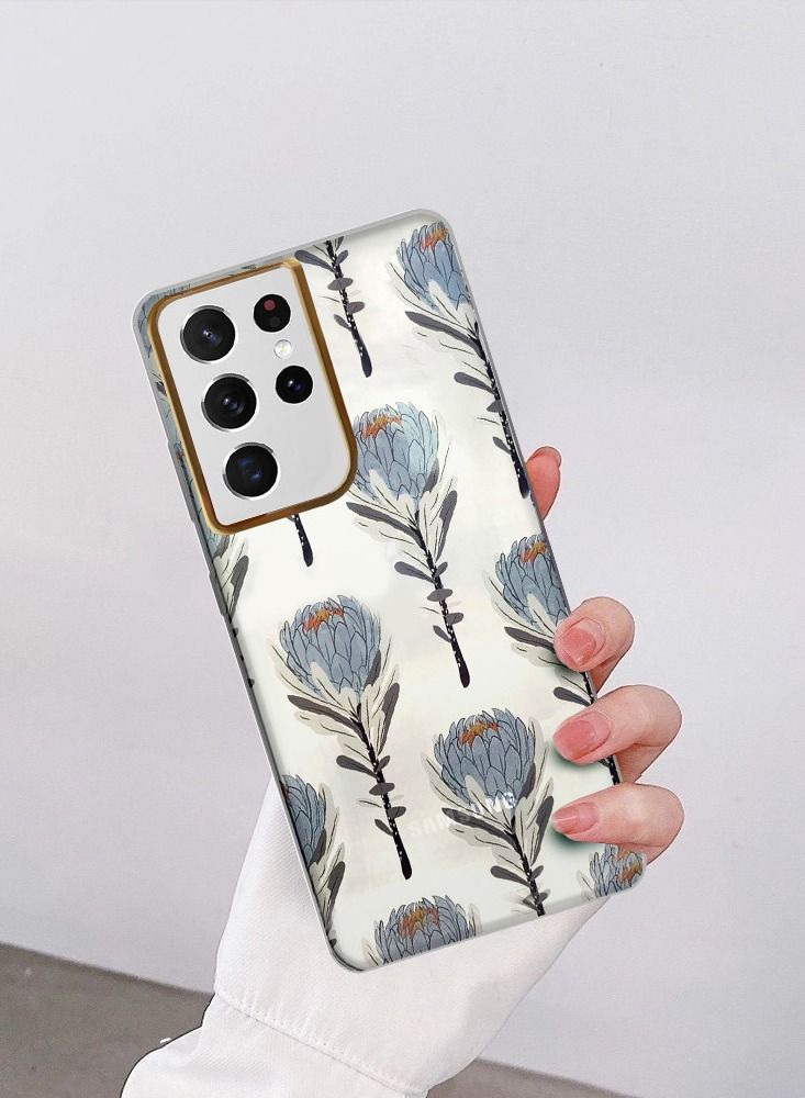 JOWAY جراب شفاف فائق النحافة مقاوم للصدمات مطبوع عليه زهور لهاتف Samsung Galaxy S21 Ultra، تصميم شفاف مطبوع عليه زهور 9 - Image 3