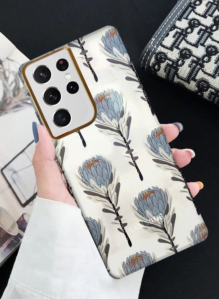 JOWAY جراب شفاف فائق النحافة مقاوم للصدمات مطبوع عليه زهور لهاتف Samsung Galaxy S21 Ultra، تصميم شفاف مطبوع عليه زهور 9 - Image 2