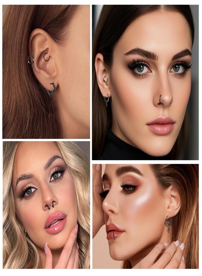 ONESING 20pcs Black Septum Rings 16G Surgical Steel Septum Jewelry Hypoallergenic Horseshoe Helix Daith Tragus Cartilage Hoop Lip Rings Septum Piercing for Women Men 10mm - Image 3