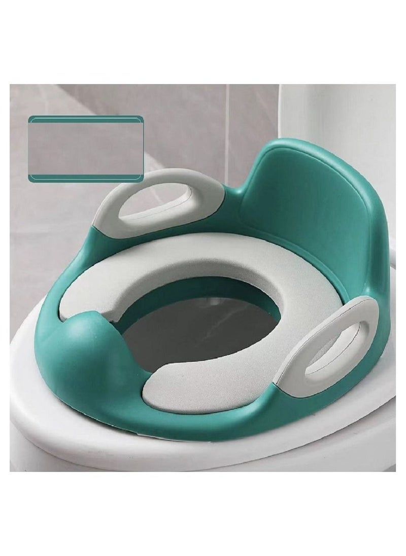 Delfino Babyclub Potty Training Toilet Seat for Kids Toddlers Boys Girls Toilet Trainer Ring with Handle with Backrest Green - Image 1