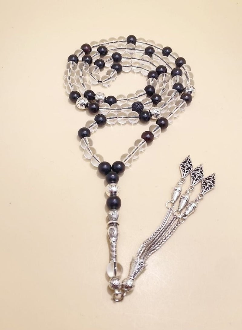 موجود 99 حبة من الزجاج الشفاف وخشب الصندل الأسود  مسبحة / 8 مم - Image 4