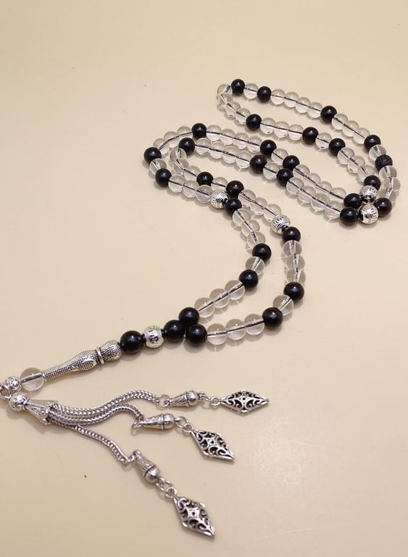 موجود 99 حبة من الزجاج الشفاف وخشب الصندل الأسود  مسبحة / 8 مم - Image 5