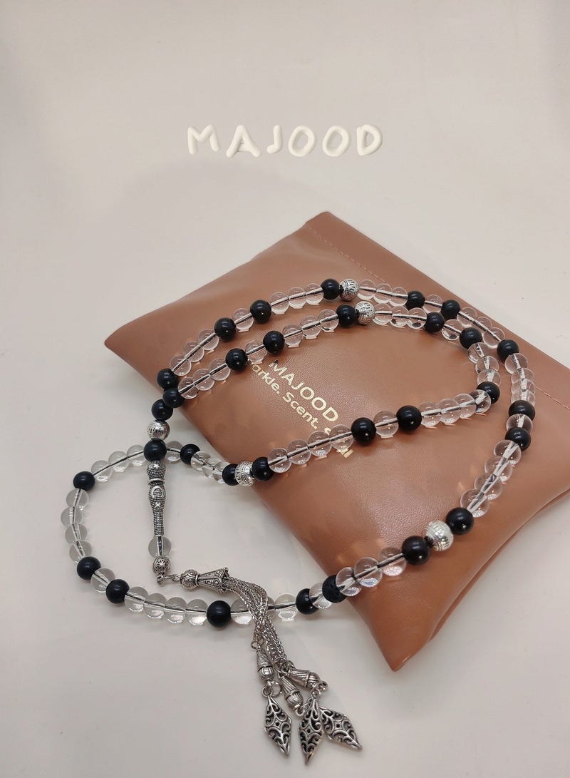 موجود 99 حبة من الزجاج الشفاف وخشب الصندل الأسود  مسبحة / 8 مم - Image 1