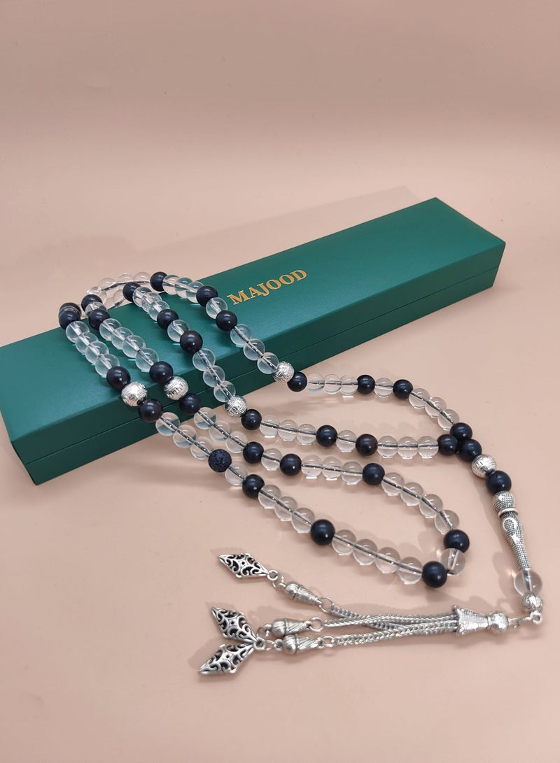 موجود 99 حبة من الزجاج الشفاف وخشب الصندل الأسود  مسبحة / 8 مم - Image 2