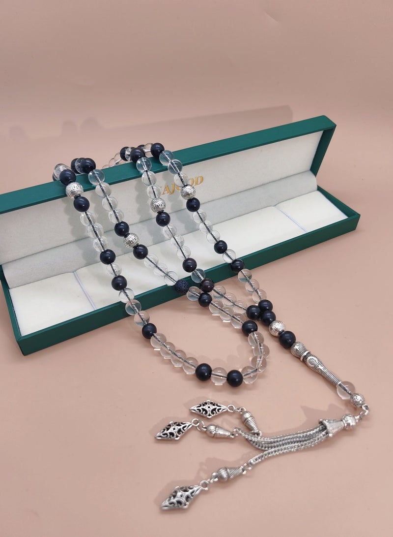 موجود 99 حبة من الزجاج الشفاف وخشب الصندل الأسود  مسبحة / 8 مم - Image 3