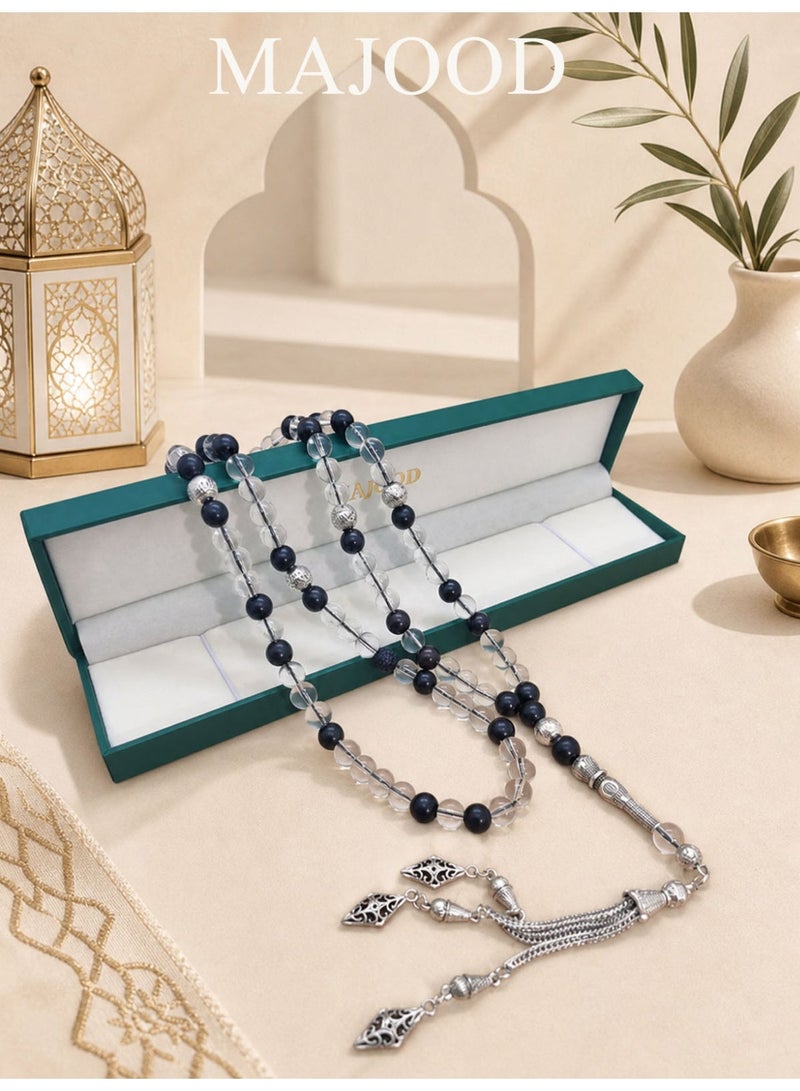موجود 99 حبة من الزجاج الشفاف وخشب الصندل الأسود  مسبحة / 8 مم - Image 2